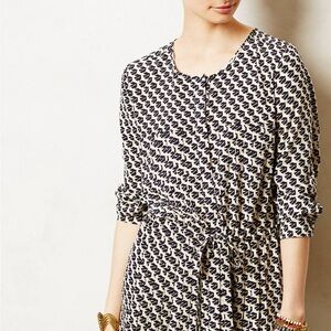 Maeve Selva Drop-Waist Tunic Top/Dress Black & Cream Print Size S (Belt Missing)